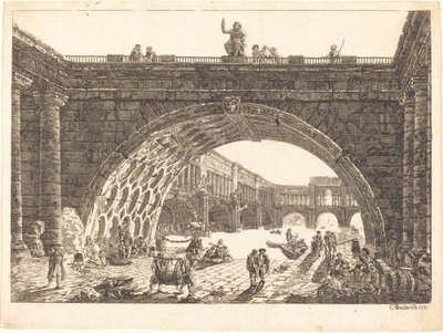 Arkitektonisk fantasi om en monumental havn av Carl Wilhelm Weisbrod after Hubert Robert