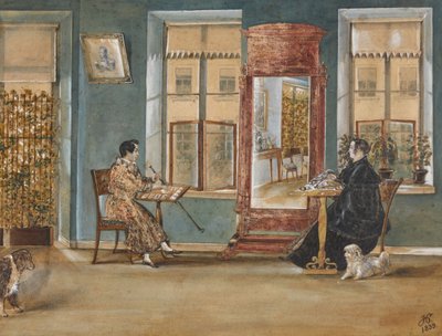 Skuespiller Nikolay Osipovich Dur 1807-1839 med sin kvinne i stuen, 1839. av Carl von Hampeln