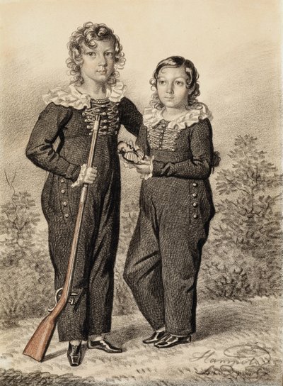 Portrett av Alexander og Alexei Dondukov-Korsakov, slutten av 1820-tallet-begynnelsen av 1830-tallet. av Carl von Hampeln