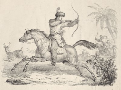 Kosakker på hestejakt på hjort, 1821-36. av Carle Vernet