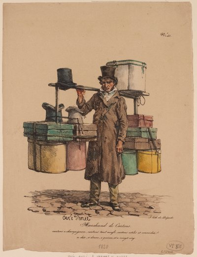 Hatteboksselger fra #39;Les Cris de Paris#39; av Carle Vernet