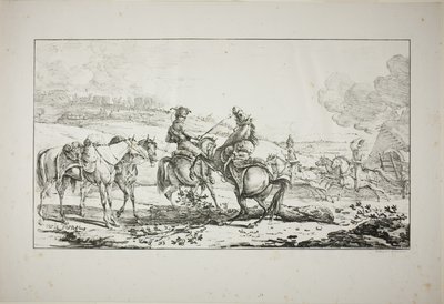 Montert artillerist med tre hester tøylet på en gang av Carle Vernet