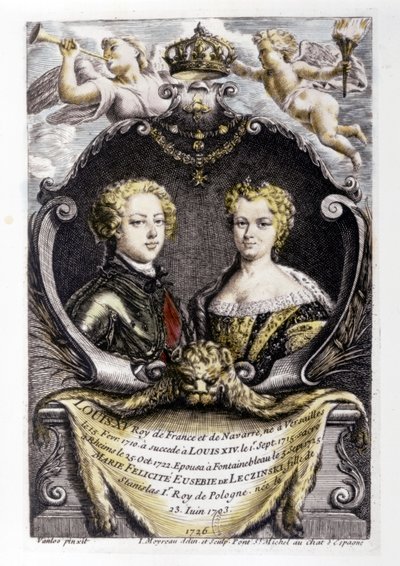 LUDVID XV og LECSINSKA Marie: Ludvig XV (15 år gammel) og Marie Lecsinska (22 år… av Carle van Loo