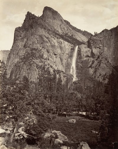 Bridal Veil Fall, 940 fot, Yosemite, ca. 1872, trykt ca. 1876. av Carleton E. Watkins.