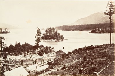 Islands in the Upper Cascades, Oregon, 1867, trykt ca. 1876. av Carleton Emmons Watkins