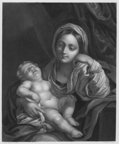 Jomfruen og barnet, fra bildet i Den Kongelige Samling (gravering) av Carlo (after) Maratta or Maratti