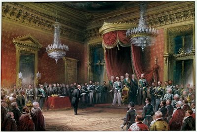 Risorgimento - Carlo Farini (1812-1866) presenterer Victor Emmanuel II (Victor Emmanuel) (1820-1878) pakten om annektering av Emilia Romagna i 1860 (olje på lerret) av Carlo Bossoli