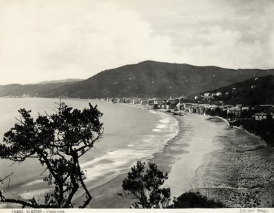 Strekning av stranden i Alassio, ca. 1890 (s/hvitt-bilde) av Carlo Brogi