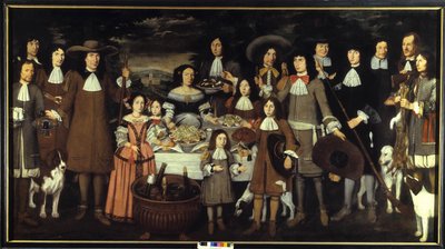 Portrett av en familie eller "" Drikk under et jaktspill""". Maleri av Carlo Cane (1618-1688). 1600-talls maleri. Pinacoteca del Castello Sforzesco Milano av Carlo Cane
