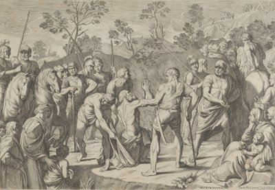 Saint Andrew kneler i bønn mens han blir ført til korset, etter Reni, 1650-80. av Carlo Cesi
