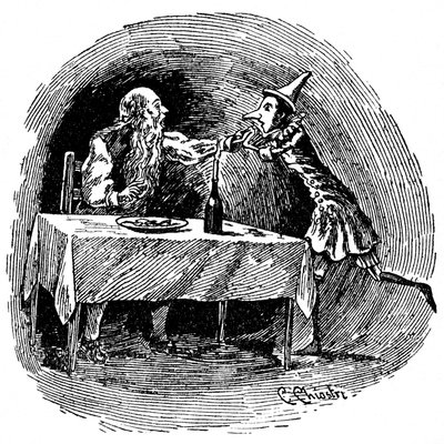 Illustrasjon av Pinocchio av Carlo Chiostri (1863-1939), en av de første italienske illustratørene av Collodis verk. Tredukken finner faren Gepetto i magen til haien som svelget dem. av Carlo Chiostri