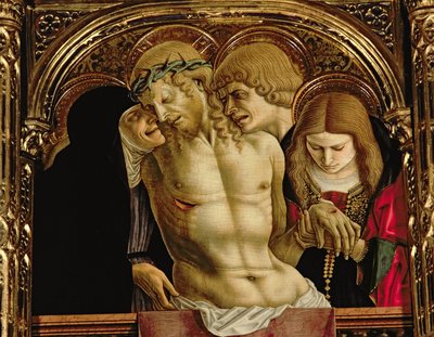 Lamentation of the Dead Christ, detalj fra SantEmidio polyptych, 1473 tempera på paneldetalj av 76636 av Carlo Crivelli