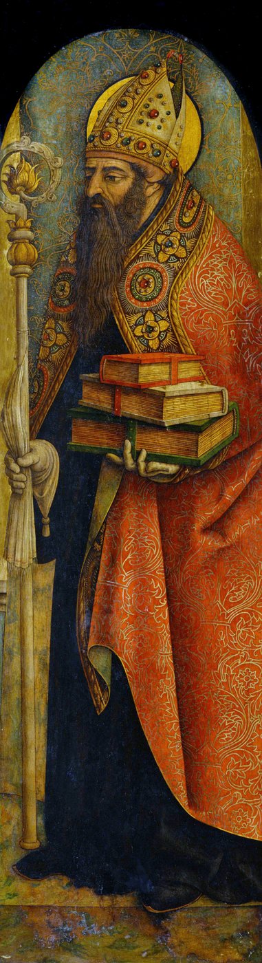 ""Representasjon av Saint Augustine of Hippo"" (354-430) Maleri av Carlo Crivelli (ca. 1435-1495) ca. 1480 National Museum of Western Art, Tokyo Japan av Carlo Crivelli