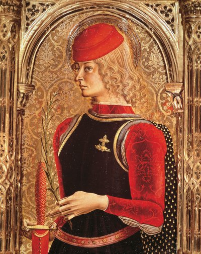 Representasjon av St. George, detalj av altertavlen, av Carlo Crivelli (ca. 1430-1493). Nadverdens kapell, katedralen i Ascoli Piceno, Marche. av Carlo Crivelli