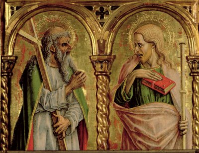 St. Andrew og St. James the Greater, detalj fra SantEmidio polyptych, 1473 tempera på paneldetalj av 76636 av Carlo Crivelli