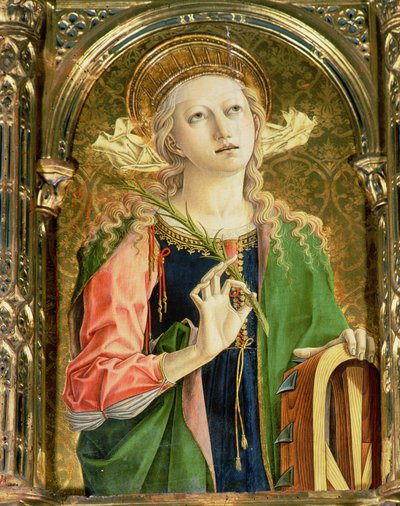 St. Katarina av Alexandria, detalj av SantEmidio polyptych, 1473 tempera på paneldetalj av 76636 av Carlo Crivelli