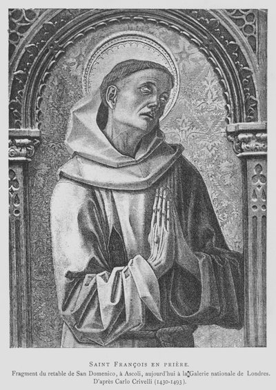 Frans av Assisi ber (litho) av Carlo Crivelli