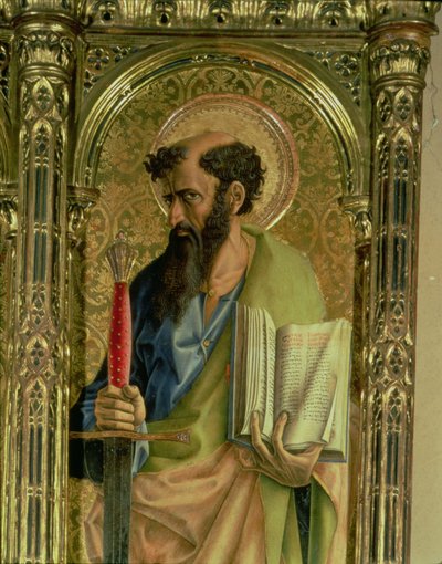 St. Paul, detalj fra SantEmidio polyptych, 1473 tempera på paneldetalj av 76636 og 76646 av Carlo Crivelli