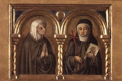 Uidentifisert kvinne og St. Clare of Assisi (predella-panel) (detalj av 57606) av Carlo Crivelli