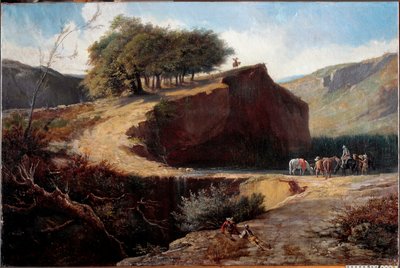 Jegere i et italiensk landskap (olje på lerret av Carlo Felice Biscarra