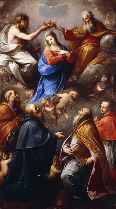 Jomfruens kroning med de hellige Peter, Paul, Ambrose og Charles Borromeo av Carlo Francesco Nuvolone