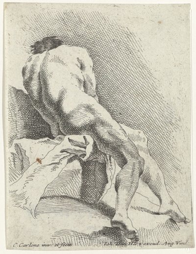 Sittende mann naken, sett bakfra av Carlo Innocenzo Carlone