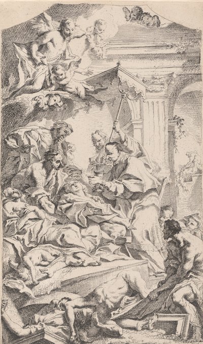 Saint Charles ga nattverd til de pestrammede, 1725-75. av Carlo Innocenzo Carloni