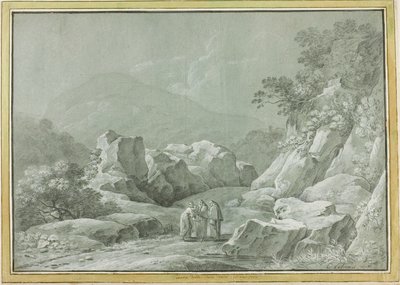 To munker som gir vann til en kvinne og et barn i villmarken av Carlo Labruzzi