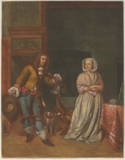 Huntsman besøker en dame av Carlo Lasinio after Gabriel Metsu
