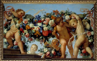 Kjærlighet og blomsterkranser Maleri av Carlo Maratta (1625-1713) Søn fra 1600-tallet. 1,06x1,73 m av Carlo Maratta or Maratti