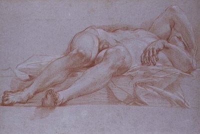 Studie for figuren av Sisera, kritt på papir, ca. 1680: foreløpig tegning for mosaikken til Jael og Sisera for kapellet til presentasjonen i St. Peters, Roma. av Carlo Maratta or Maratti