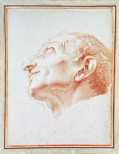 Studie for hodet til St. Charles Borromeo (rødt kritt forhøyet med hvitt på blått papir) av Carlo Maratta or Maratti
