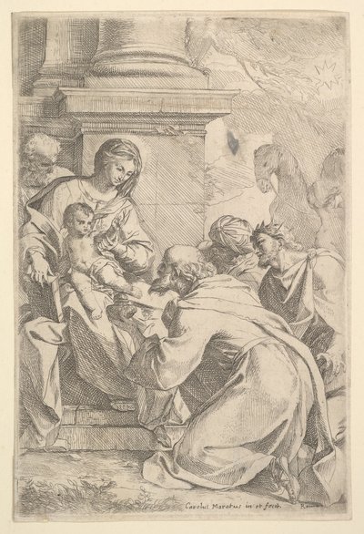 Tilbedelsen av magiene. av Carlo Maratta or Maratti