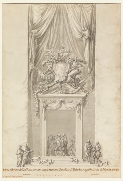Døråpning til San Salvatore i Lauro med dekorasjon for begravelsen til kong Frederick August III av Polen, Roma, Italia av Carlo Marchionni