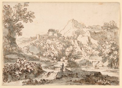 Tegning, et landskap med by, 1750–1770 av Carlo Marchionni