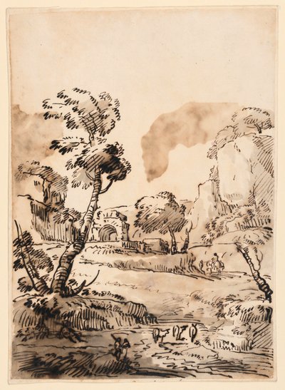 Tegning, et pastoralt landskap, 1760–1780 av Carlo Marchionni
