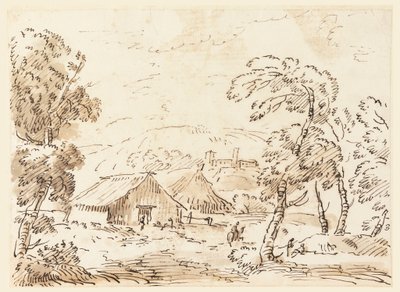 Tegning, En bondebolig og et slott i fjellandskap, 1762–1786 av Carlo Marchionni