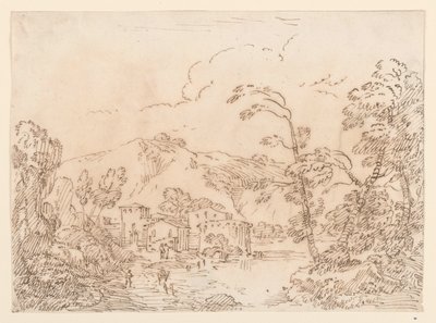 Tegning, En landsby ved en bekk i fjellandskap, 1770–86 av Carlo Marchionni
