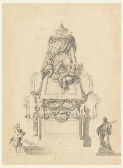 Tegning, Katafalk for en konge, ca. 1765 av Carlo Marchionni
