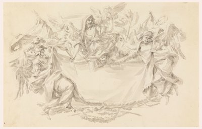 Tegning, design for et klesplagg som plassering av en inskripsjon, 1750–86 av Carlo Marchionni
