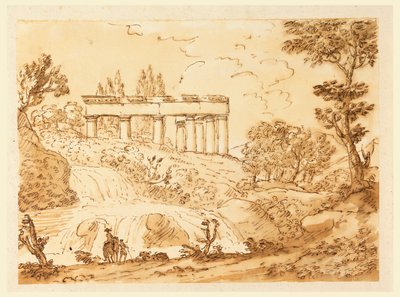 Tegning, landskap med tempelruiner, 1770–1786 av Carlo Marchionni