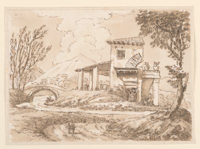 Tegning, Landskap med villa, 1750–60 av Carlo Marchionni