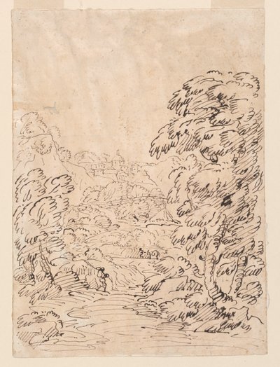 Tegning, Vei som fører til en fjellby, 1750–86 av Carlo Marchionni