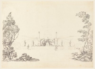 Tegning, skisse for en fontene i parken, 1740 av Carlo Marchionni