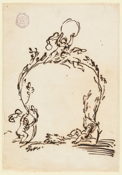 Tegning, skisse av en kartusj, 1760–80 av Carlo Marchionni