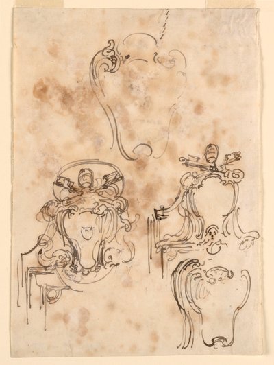 Tegning, skisser for rammer og nøkkelskilt, 1758–69 av Carlo Marchionni