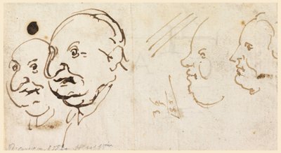 Tegning, skisser av fire hoder i karikatur, 1725–75 av Carlo Marchionni