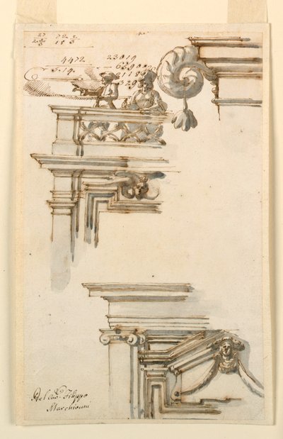 Tegning, to dørkarmer, 1750–75 av Carlo Marchionni