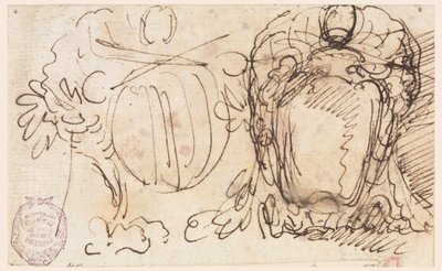 Tegning, To våpenskjold for pave Benedikt XIV, 1740–58 av Carlo Marchionni