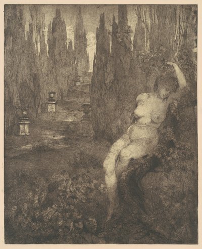 Naken kvinne sover i parken, 1890-tallet. av Carlo Paolo Agazzi